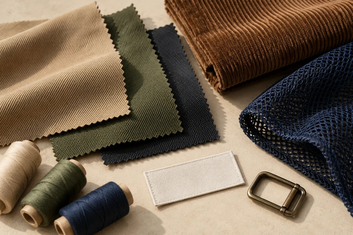 Illustrative cotton, corduroy, mesh and custom hat trim options